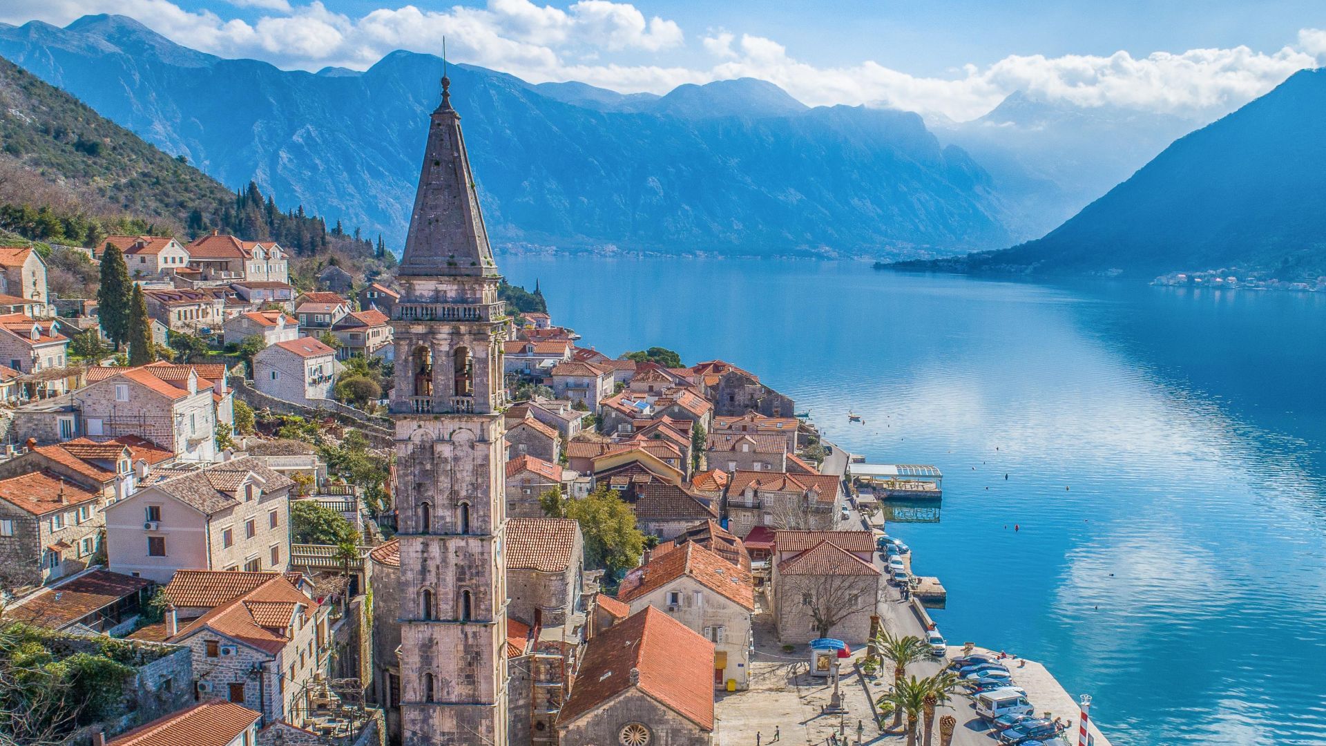 A View For Perast Old Town In Kotor Montenegro With The Sea And Mountains