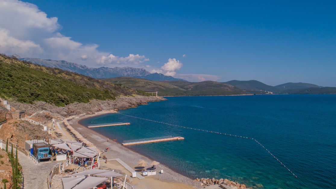Aerial View For The Beach Along With The Sea And Mountains At Chedi Lustica Bay